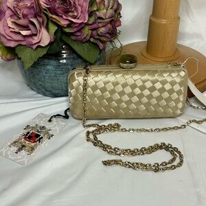 Urban Expressions Gold Woven Clutch with shoulder chain strap